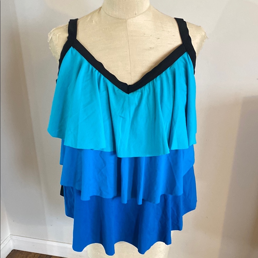 Catherines Blue Ruffled Tiered Swim Camisole